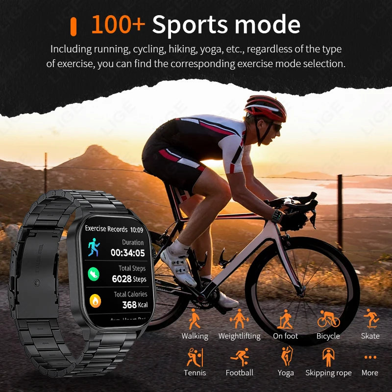 LIGE Men's Watch Outdoor Flashlight Military IP68 Waterproof Smart Watch
