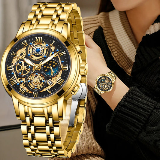 LIGE 2024 New Fashion Gold Women Watch