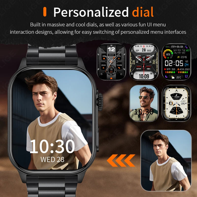 LIGE Men's Watch Outdoor Flashlight Military IP68 Waterproof Smart Watch