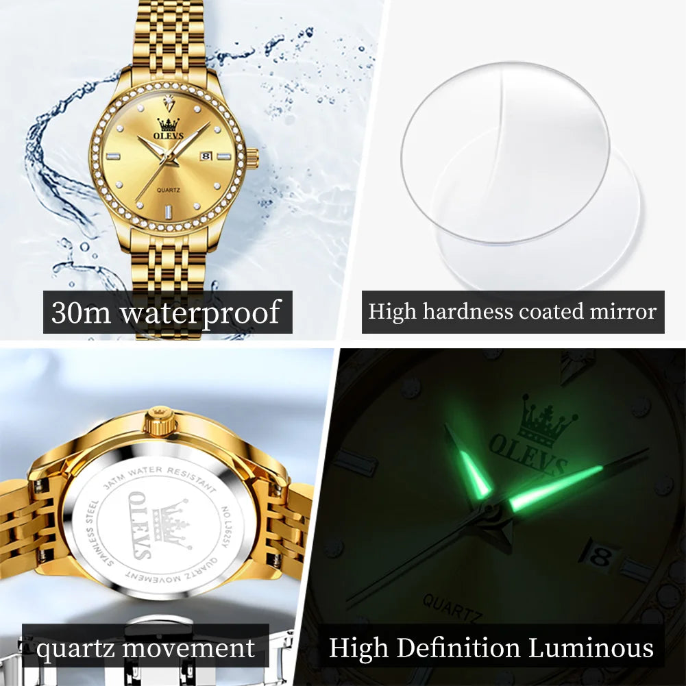 OLEVS Luxury  Watches Elegant Gold Fashion