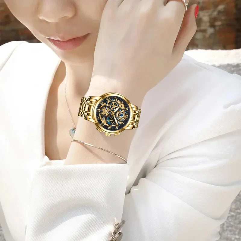 LIGE 2024 New Fashion Gold Women Watch